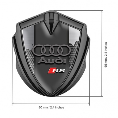 Audi RS Metal Emblem Self Adhesive Graphite Torn Metal Effect Grey Rings