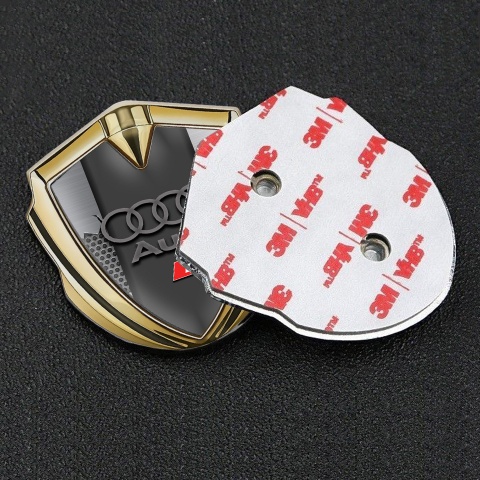 Audi RS Metal Emblem Self Adhesive Gold Torn Metal Effect Grey Rings