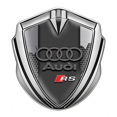 Audi RS Metal Emblem Self Adhesive Silver Torn Metal Effect Grey Rings