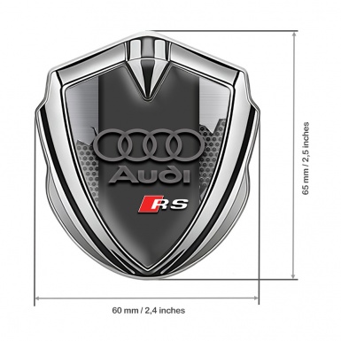 Audi RS Metal Emblem Self Adhesive Silver Torn Metal Effect Grey Rings