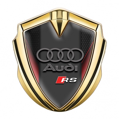 Audi RS Bodyside Badge Self Adhesive Gold Crimson Frame Dar Mesh