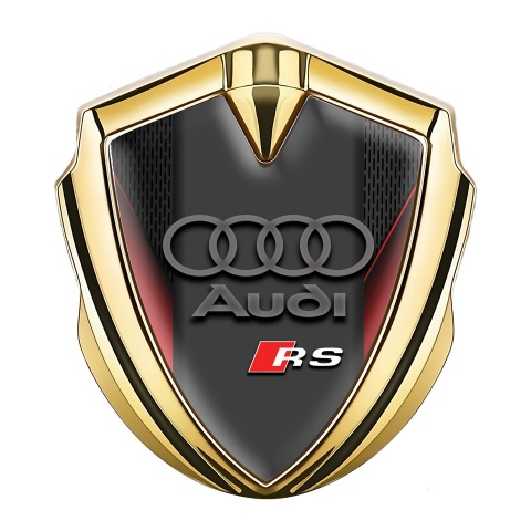 Audi RS Bodyside Badge Self Adhesive Gold Crimson Frame Dar Mesh