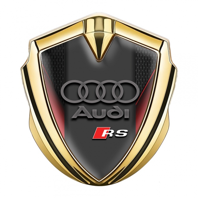 Audi RS Bodyside Badge Self Adhesive Gold Crimson Frame Dar Mesh