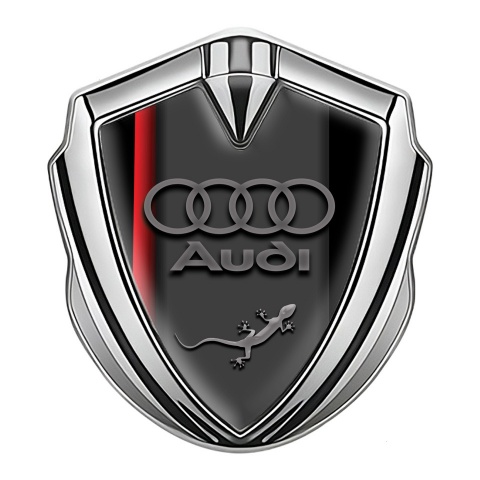 Audi Emblem Badge Self Adhesive Silver Black Fill Red Line Edition