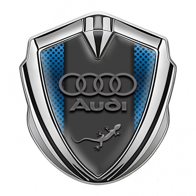 Audi Quattro Emblem Trunk Badge Silver Blue Mesh Sport Logo