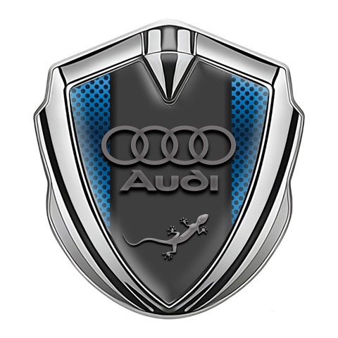 Audi Quattro Emblem Trunk Badge Silver Blue Mesh Sport Logo