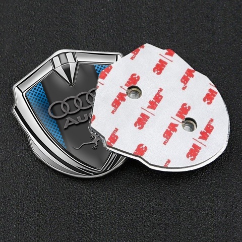 Audi Quattro Emblem Trunk Badge Silver Blue Mesh Sport Logo