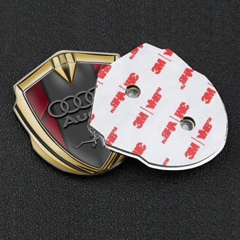 Audi Quattro Emblem Car Badge Gold Red Fragments Grey Logo