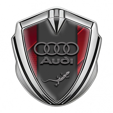 Audi Quattro Emblem Car Badge Silver Red Fragments Grey Logo