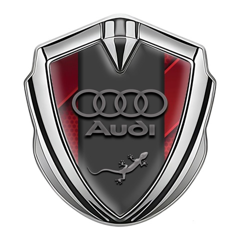 Audi Quattro Emblem Car Badge Silver Red Fragments Grey Logo