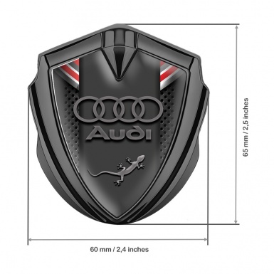Audi Quattro Metal 3D Domed Emblem Graphite Dark Mesh Red Fragments
