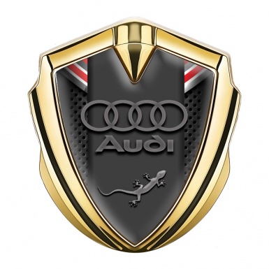 Audi Quattro Metal 3D Domed Emblem Gold Dark Mesh Red Fragments