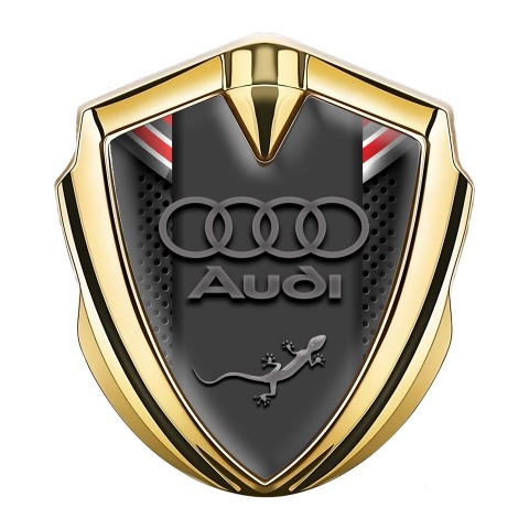Audi Quattro Metal 3D Domed Emblem Gold Dark Mesh Red Fragments
