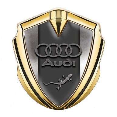 Audi Quattro Fender Emblem Badge Gold Polished Frame Lizard Logo
