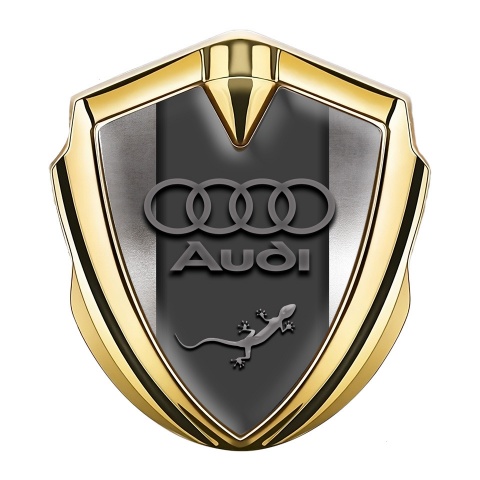 Audi Quattro Fender Emblem Badge Gold Polished Frame Lizard Logo
