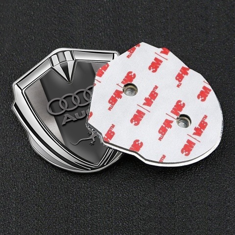 Audi Quattro Fender Emblem Badge Silver Polished Frame Lizard Logo