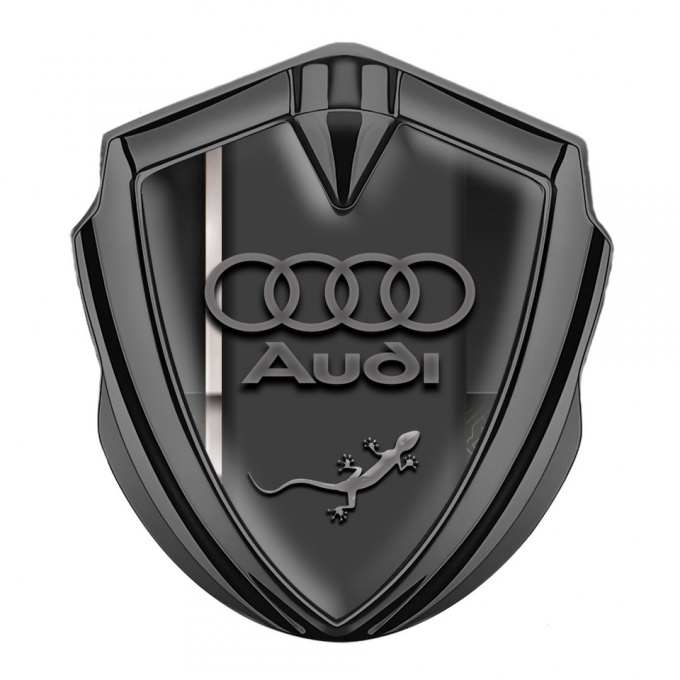 Audi Quattro Emblem Car Badge Graphite White Stripe Lizard Edition