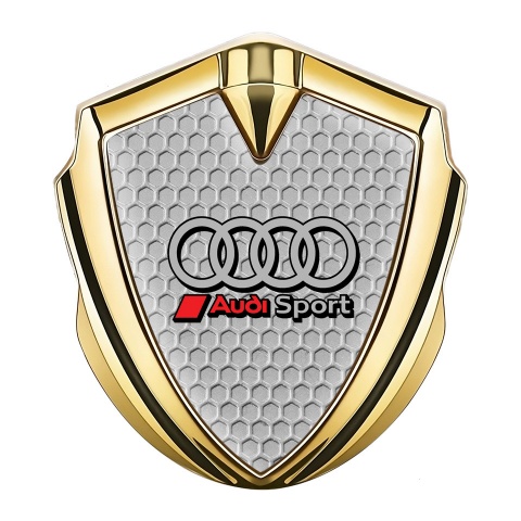 Audi Sport Metal 3D Domed Emblem Gold Grey Honeycomb Red Logo
