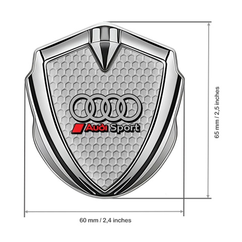 Audi Sport Metal 3D Domed Emblem Silver Grey Honeycomb Red Logo