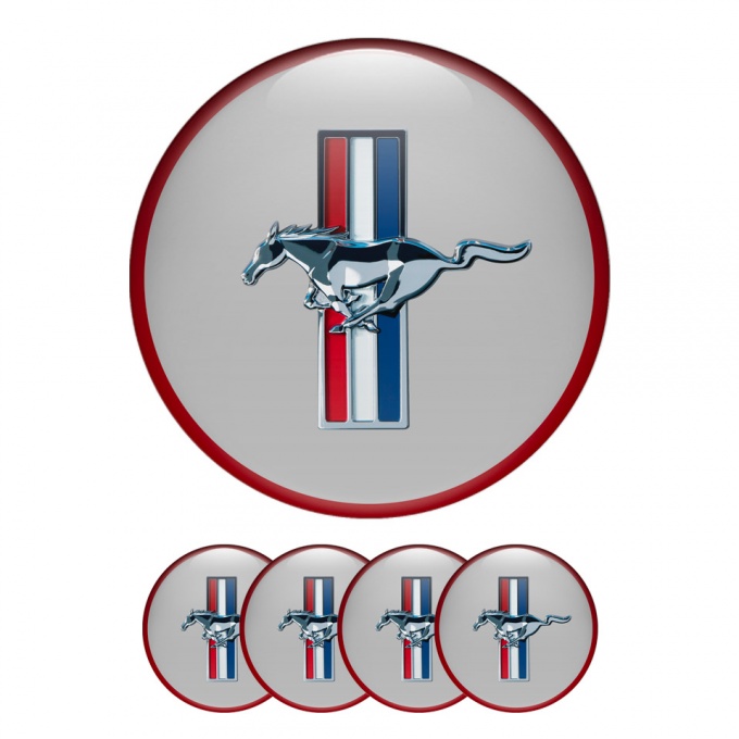 Ford Mustang Silicone Stickers Wheel Center Cap Grey Red Ring