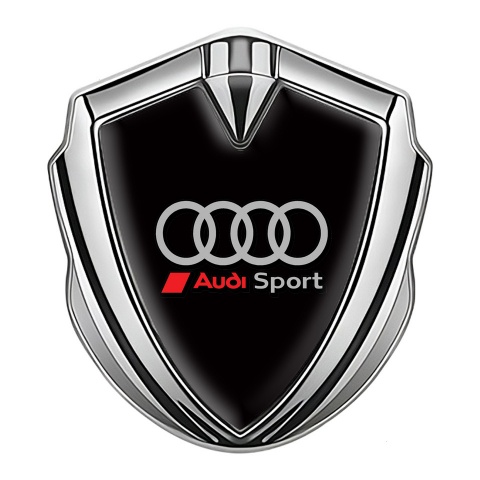 Audi Bodyside Domed Emblem Silver Black Surface Grey Sport Rings