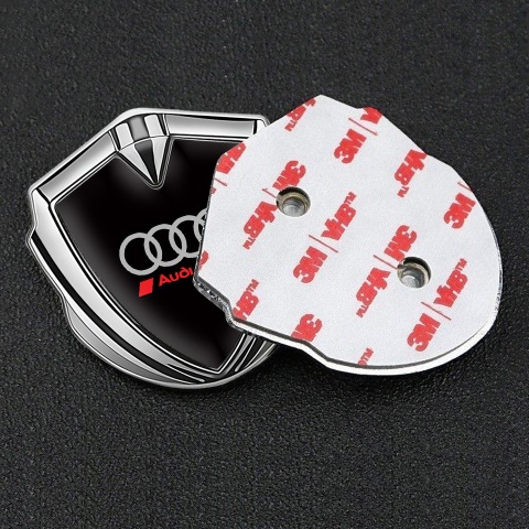 Audi Bodyside Domed Emblem Silver Black Surface Grey Sport Rings