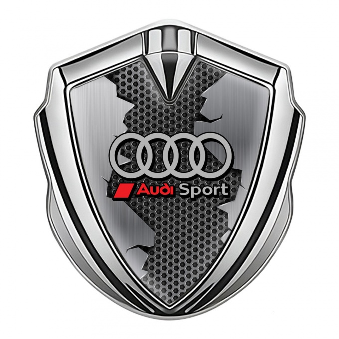 Audi Bodyside Domed Emblem Silver Broken Steel Dark Hex Edition