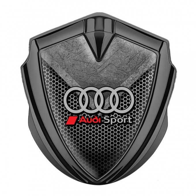 Audi Fender Emblem Badge Graphite Scratched Stone Honeycomb Design