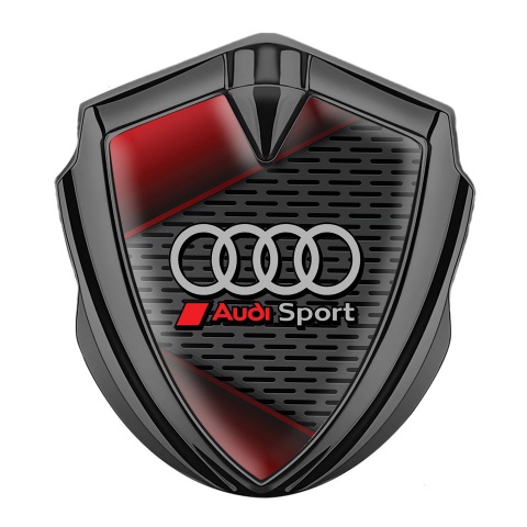 Audi Bodyside Domed Emblem Graphite Metal Grate Sport Logo Red Motif