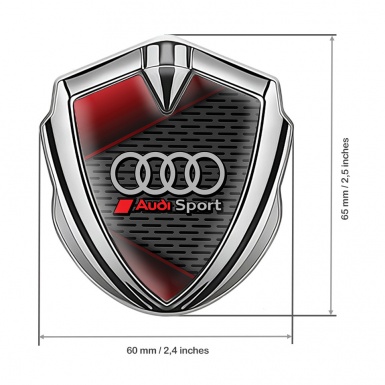 Audi Bodyside Domed Emblem Silver Metal Grate Sport Logo Red Motif