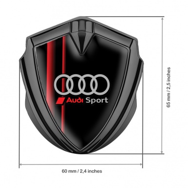 Audi Emblem Car Badge Graphite Black Base Red Stripes Sport Rings