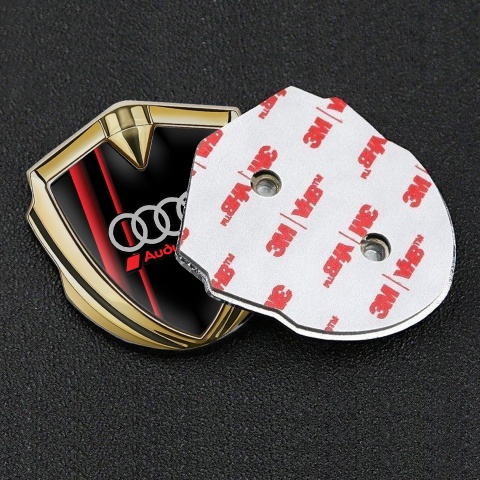 Audi Emblem Car Badge Gold Black Base Red Stripes Sport Rings