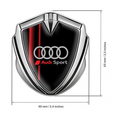 Audi Emblem Car Badge Silver Black Base Red Stripes Sport Rings