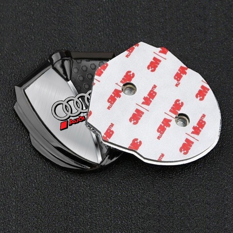 Audi Trunk Emblem Badge Graphite Brushed Half Plate Sport Red Logo
