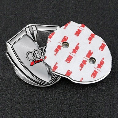 Audi Trunk Emblem Badge Silver Brushed Half Plate Sport Red Logo