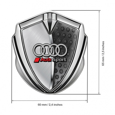 Audi Trunk Emblem Badge Silver Brushed Half Plate Sport Red Logo