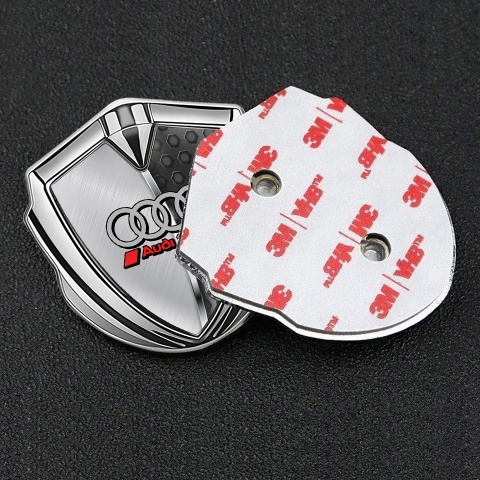 Audi Trunk Emblem Badge Silver Brushed Half Plate Sport Red Logo