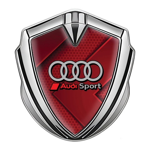 Audi Emblem Car Badge Silver Red Arrow Grey Rings Edition
