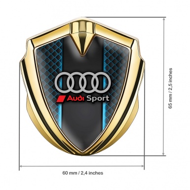 Audi Emblem Badge Self Adhesive Gold Blue Cells Effect Grey Rings