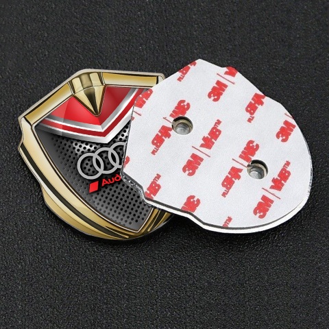 Audi Fender Emblem Badge Gold Perforated Metal Red Crest
