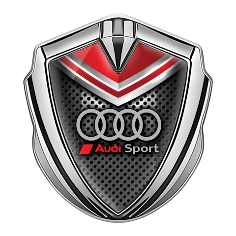 Audi Fender Emblem Badge Silver Perforated Metal Red Crest