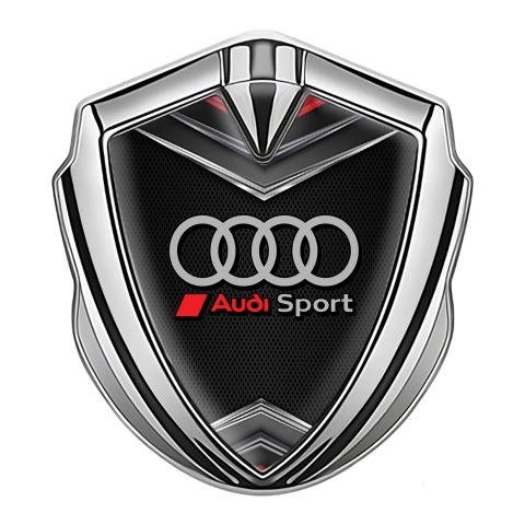 Audi Emblem Car Badge Silver Fine Mesh Chrome Elements Sport Logo