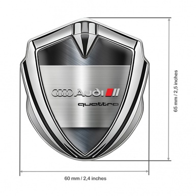 Audi Emblem Fender Badge Silver Brushed Blue Metal Quattro Edition