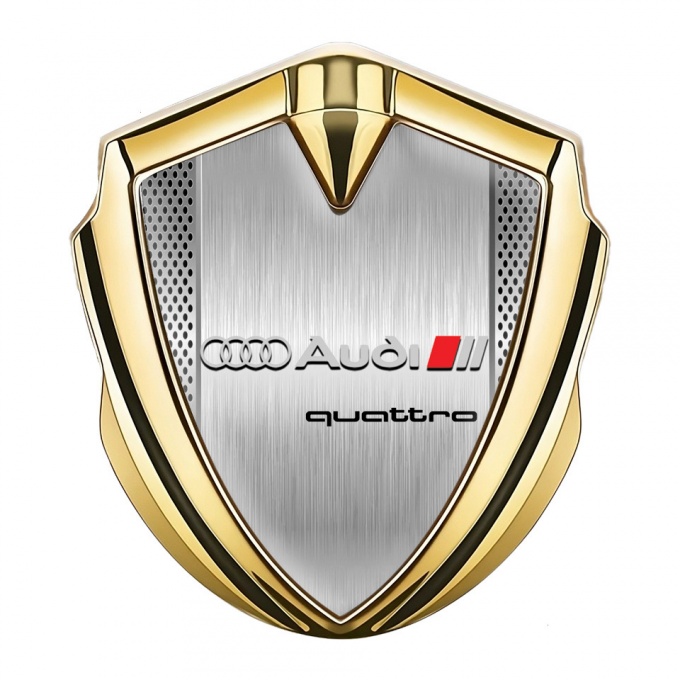 Audi Quattro Emblem Self Adhesive Gold Brushed Aluminum Design
