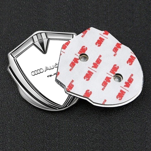 Audi Emblem Car Badge Silver White Background Quattro Edition
