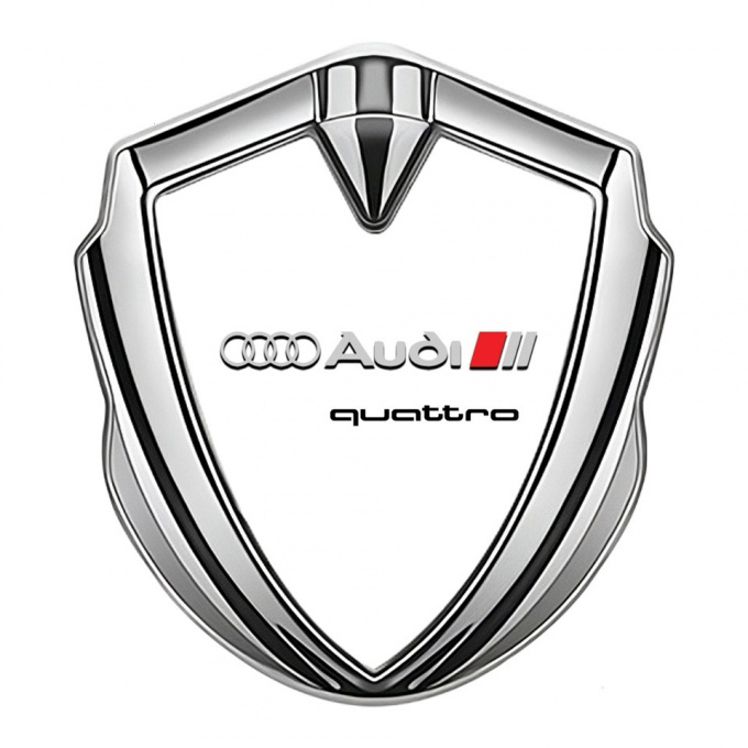 Audi Emblem Car Badge Silver White Background Quattro Edition