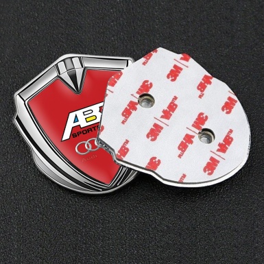 Audi Metal 3D Domed Emblem Silver Red Fill Chrome Logo Sportsline