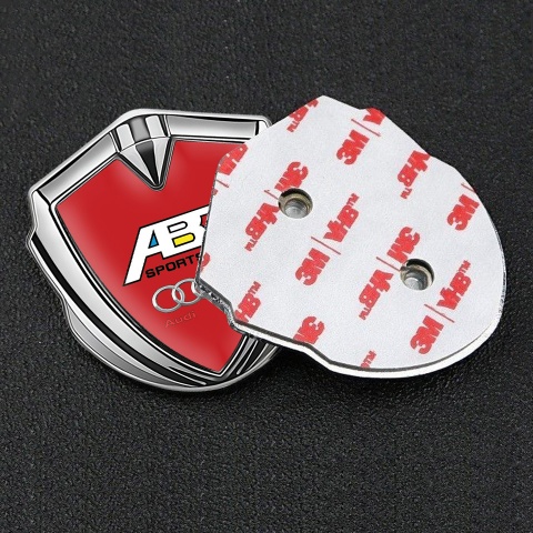 Audi Metal 3D Domed Emblem Silver Red Fill Chrome Logo Sportsline