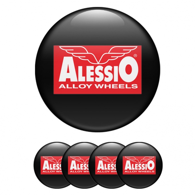 Alessio Emblems for Wheel Center Caps Black Red Logo