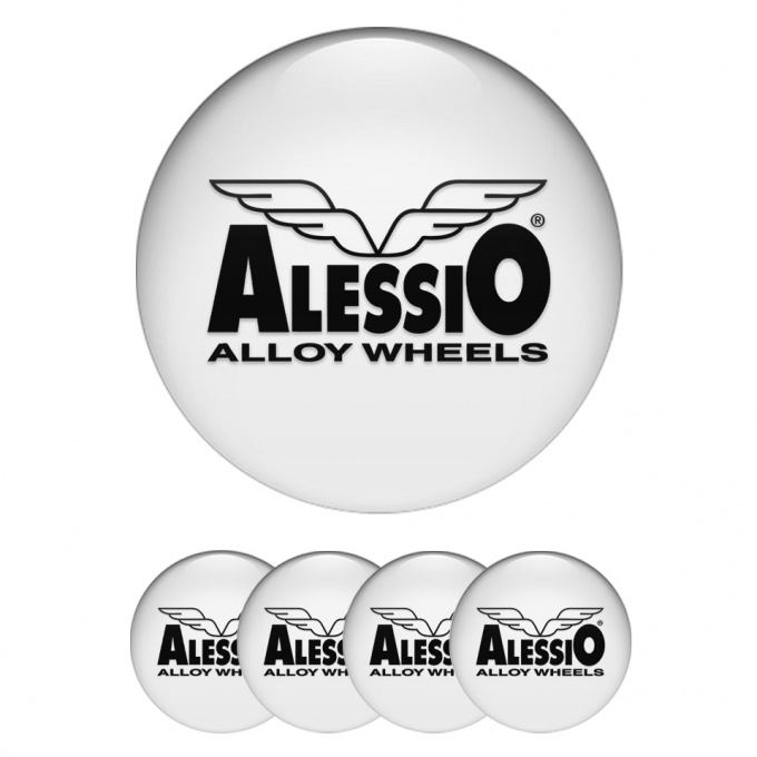 Alessio Wheel Stickers for Center Caps White Pearl Black Logo